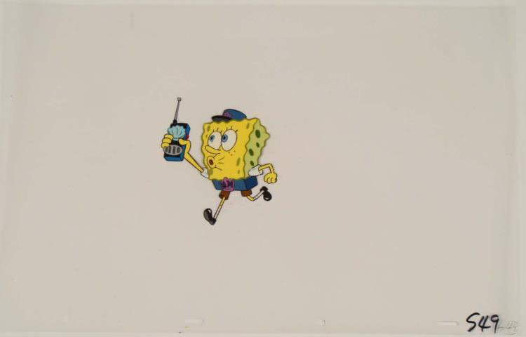 Art Cel Original Getting Away Spongebob Production: This original animation cel is from the Nickelodeon TV show SpongeBob Squarepants. The story takes place under the deep blue sea in Bikini Bottom, where SpongeBob resides. Sp