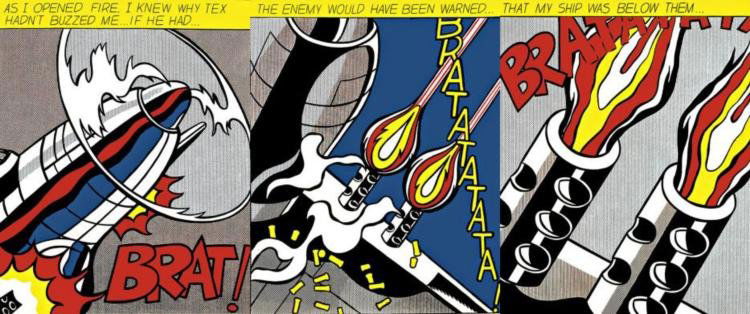 Roy Lichtenstein : As I Opened Fire (triptych) 1965: ARTIST: Roy Lichtenstein TITLE: As I Opened Fire (triptych) YEAR: 1965 MEDIA: Lithograph in colors on three panels SIZE: 20.5 x 25 in (each) *