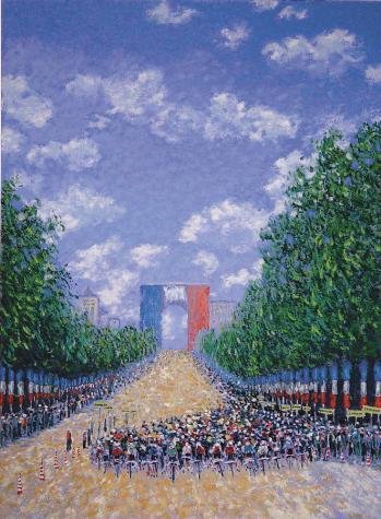 Scoppettone TOUR DE FRANCE Impressionist LE Art Print: This colorful and lively signed limited edition print by the popular contemporary American Impressionist, James Scoppettone: * Title: "Tour de France" * Limited edition serigraph on paper * Signed and