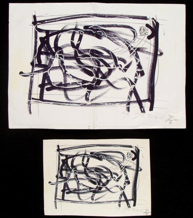 3 Alberto Burri Original Signed Art Works Double Sided: Here is one single sided artwork and one double-sided artwork, all mixed media abstracts by Alberto Burri. They are full of energetic lines and abstract forms. * Artist: Alberto Burri Signatures: (Two