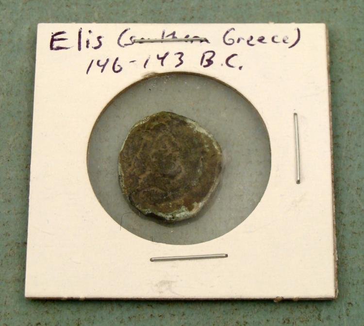 Bronze Ancient Greek Coin from Elis Southern Greece: Bronze Ancient Greek Coin * Origin: Elis -Southern GreeceEra: 146-143 BC Size: Approximately 20 mm in diameter