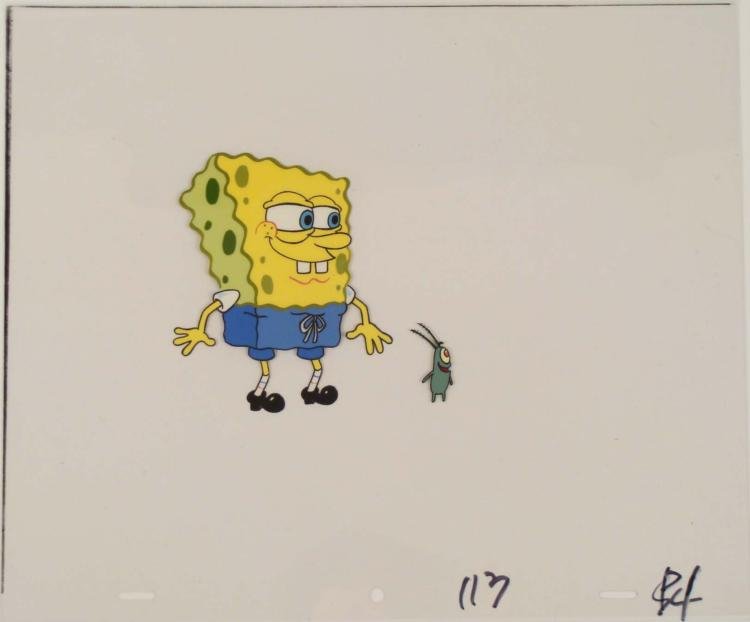 Orig 2 Layer SpongeBob Animation Cel Plankton Dominate: This original animation cel is from the Nickelodeon TV show SpongeBob Squarepants. The story takes place under the deep blue sea in Bikini Bottom, where SpongeBob resides. Sp