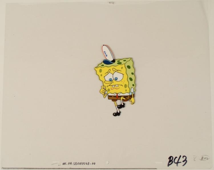 Orig SpongeBob Animation Production Cel Cautious Steps: This original hand-painted cel is from the Nickelodeon TV show SpongeBob Squarepants. The story takes place under the deep blue sea in Bikini Bottom, where SpongeBob resides.