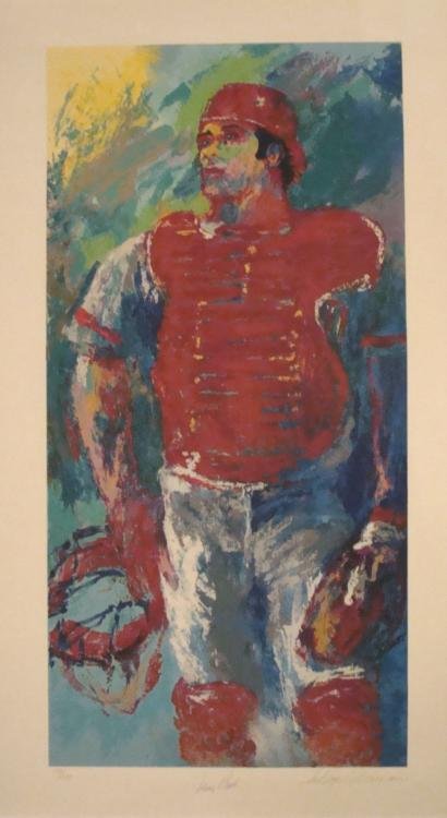 LeRoy Neiman & Johnny Bench Signed Baseball Art Print: In this colorful portrait, a proud Johnny Bench stands, looking off into the field, the intensity of the moment captured beautifully. This print is the best you can find, because it is signed by both 