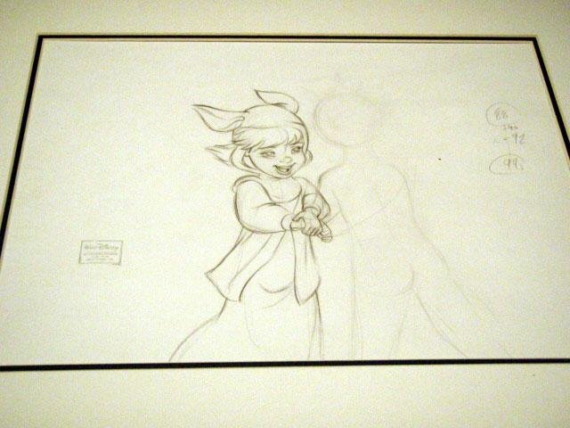 Disney Orig Animation Drawing Return to Never Land Jane: Subject: Jane Medium: Pencil drawing on paperSize: Approximately 12 1/2 x 17 inches Double matted in white and blackCertificate of Authenticity: From Disney Toon Studios