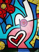 Jozza Original Pop Art Painting Hearts and Flowers: The abstract shapes seem to dance in this original Pop Art painting, all propelled by the polka-dot heart and flower. * Artist: JozzaSignature: Signed by the artistTitle: Hearts and FlowersMedium: Acr