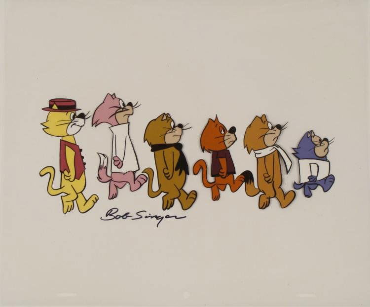 Top Cat & Friends Signed Orig Model Cel Animation Art: This is an original production animation model cel from the television series "Top Cat". * This cel portrays a line up of all the show's crazy alley cat characters. * Bob Singer's signature appe