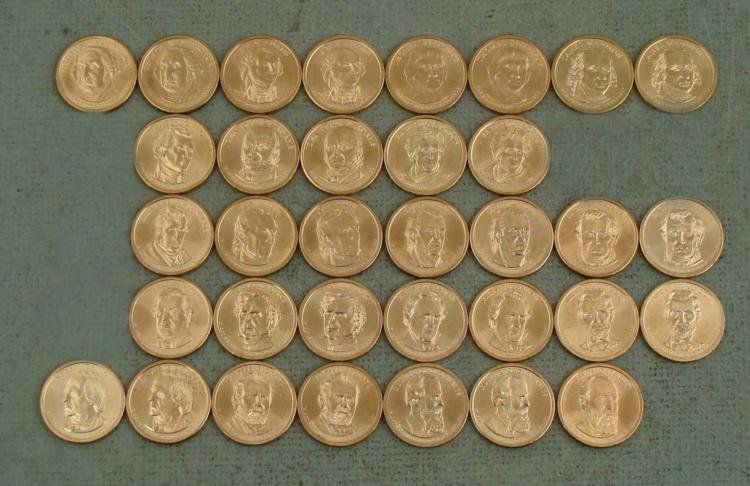 34 Coin Presidential Dollar Set UNC 2007-2011: This a 34 coin set of Presidential Dollars, all uncirculated. * 2007 George Washington -P, D2007 John Adams - P, D2007 Thomas Jefferson - P, D2007 James Madison - P, D2008 James Monroe - D2008 J