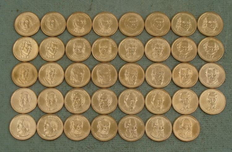 39 Coin Presidential Dollar Set UNC 2007-2011: This a 39 coin set of Presidential Dollars, all uncirculated. * * 2007 George Washington -P, D * 2007 John Adams - P, D * 2007 Thomas Jefferson - P, D * 2007 James Madison - P, D * 2008 James Mo