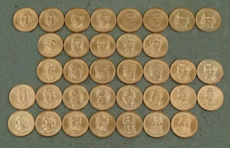 35 Coin Presidential Dollar Set UNC 2007-2011: This a 35 coin set of Presidential Dollars, all uncirculated. * 2007 George Washington -P, D2007 John Adams - P, D2007 Thomas Jefferson - P, D2007 James Madison - P, D2008 James Monroe - D2008 J