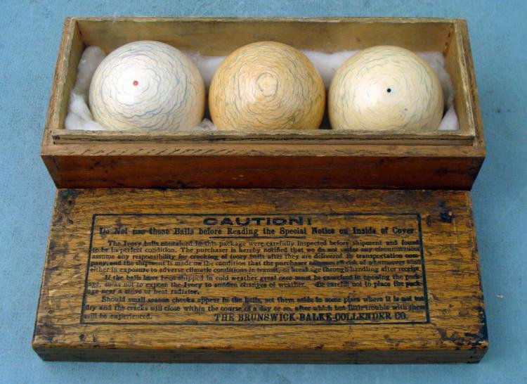 3 Pc Brunswick Balke Collender Ivory Pool Balls in Box