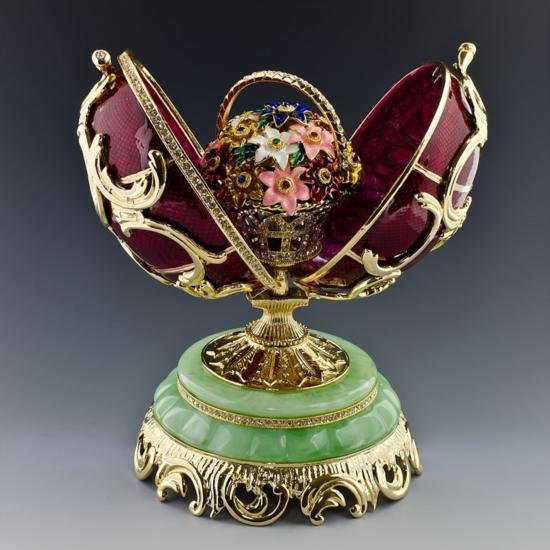 Spring Flowers Faberge Egg: Spring Flowers Faberge Egg, Dimensions: 9in (H) X 3.75in (W), Egg Weight: 4 lbs 6 oz (2 kg), Material: Pewter, Enamel, Crystals, Egg Contains Music Box and Plays ~For Elise~ by