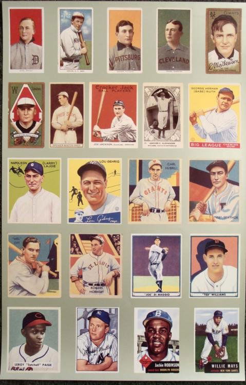 American League National League Pre-1952 Rare Poster: Here is a rare poster depicting several of baseball greats from the American and National League, pre-1952. Some of the players on the poster are: Babe Ruth, Jackie Robison, Mickey Mantle, Lou G