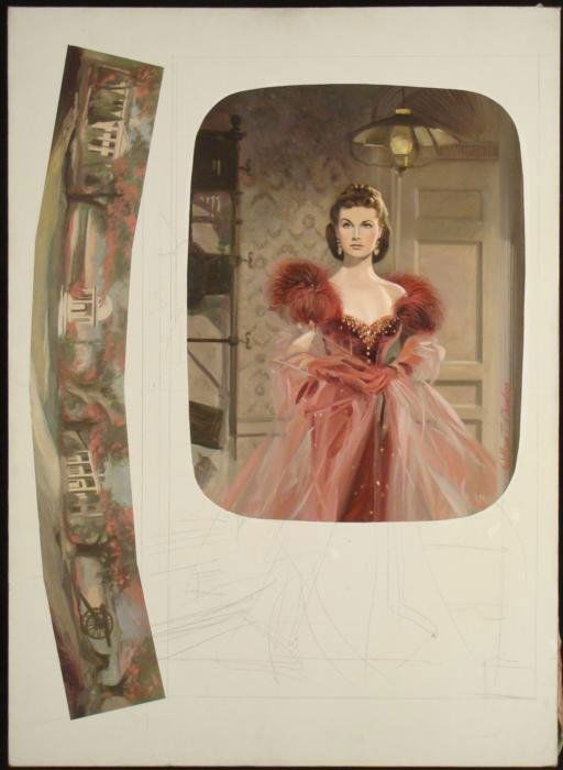 Chambers Civil War Orig Gone With The Wind Painting: This original portrait on canvas is recognizable as a scene from the movie "Gone With The Wind," and also as an image that originally appeared on a well known music box produced by the Edwin M. Knowle