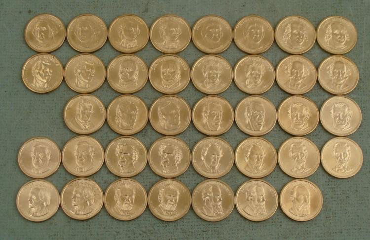 38 Coin Presidential Dollar Set UNC 2007-2011: This a 38 coin set of Presidential Dollars, all uncirculated. * 2007 George Washington -P, D2007 John Adams - P, D2007 Thomas Jefferson - P, D2007 James Madison - P, D2008 James Monroe - P, D200