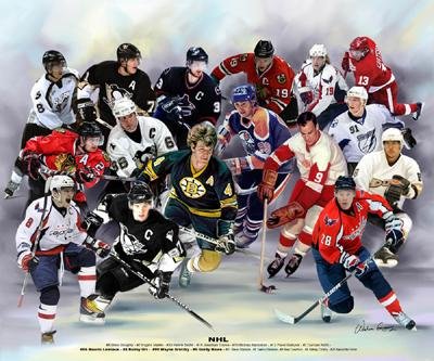 Wishum Gregory NHL Hockey Art Print: Here is a collage print paying tribute to the best of the NHL. Artist: Wishum GregoryTitle: Boxing Greats: Champions #3Medium: Print on paper * Paper: 24 x 20Image: 24 x 20 Condition: Excellent