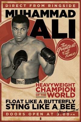 Muhammad Ali Float Like a Butterfly Boxing Poster Print: Here is a stylish boxing poster, with Ali's famous quote: Float Like a Butterfly, Sting like a beeSource: Vintage posterTitle: Muhammad Ali: VintageMedium: Print on paper * Paper: 36 x 24Image: 36 x 2