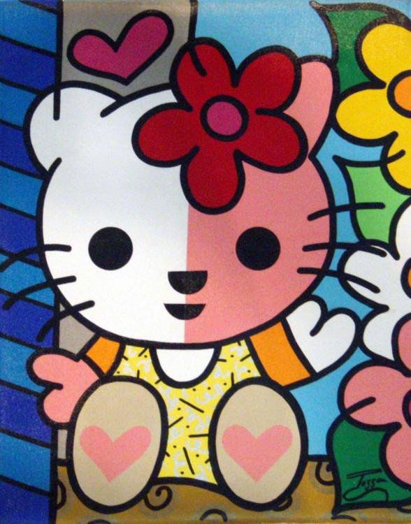 Jozza Original Painting On Canvas Hello Kitty: This is one of the cutest of all cats, in a purrfect Pop Art portrait. * Artist: JozzaSignature: Signed by the artistTitle: Hello Kitty Medium: Acrylic on canvasSize: 20 x 16 inches Condition: Excelle