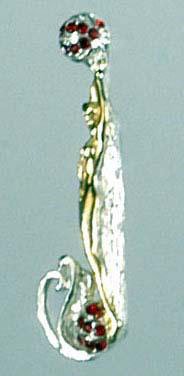 Erte Alphabet Pin Original Circle Gallery Letter J: Letter from the Erte Alphabet Letter: JArtist: ErteEdition: Original Circle Gallery Release -not a recastMedium: Sterling, Vermeil, Swarovski Crystal Size: Approximately 1" x 1 1/2"Condition: Excellen