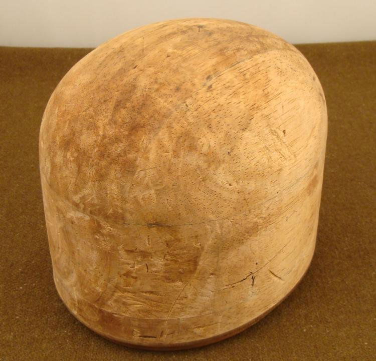 1920'S GERMAN WOOD HAT BLOCK-OWNER SIGNED 23-666: 1920'S GERMAN WOOD HAT BLOCK-OWNER SIGNED- #'D 23-666 * 7" TALL & 7 1/2" IN DIAMETER *