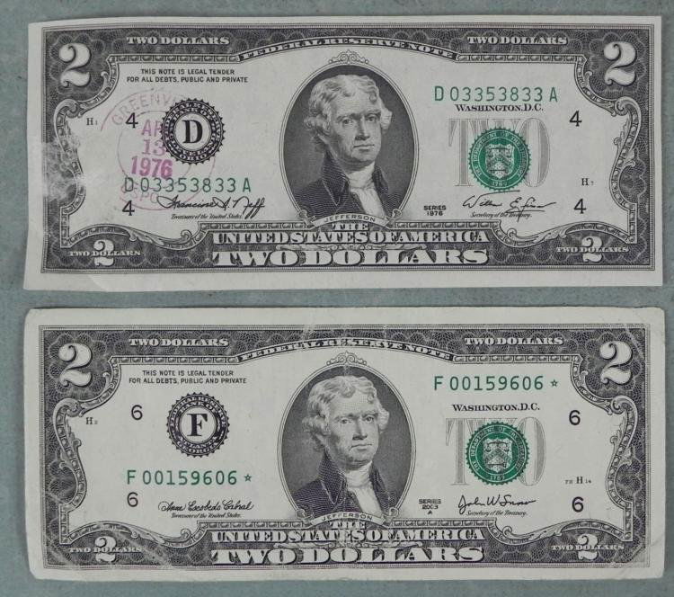 2 1976 $2 Dollar Bills Starnote And Counter Stamped: 2 1976 $2 Dollar Bills * Starnote and counter stamped *