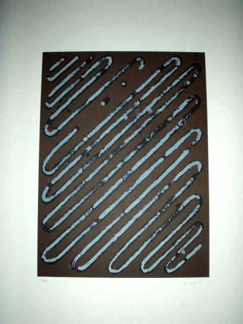 Ed Moses Signed LE Art Print Cargot Trac: Follow a wavey line in this nicely done art print. * Artist: Ed MosesSignature: Signed by the artistTitle: "Cargot Trac"Medium: Etching on paperSize: 30" x 22.5" Edition: Limited, numberedCondition: E