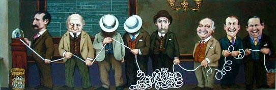 Charles Bragg Signed Art Print Ticker Tape: These characters in front of the ticker tape machine form their own kind of ticker tape parade.Artist: Charles BraggTitle: "Ticker Tape"Signature: Signed and numbered by the artist Edition: LimitedMed