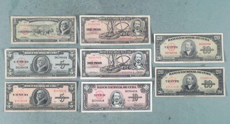 8 Diff Cuban Currency 1949-1960 Paper Money: 8 Diff Cuban Currency 1949-1960 Paper Money * (3) 5 Pesos(3) 10 Pesos(2) 20 Pesos *