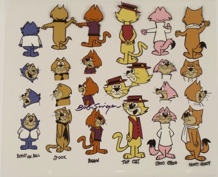 Top Cat 24 Image Signed Orig Model Cel Animation Art: This is an original production animation model cel from the television series "Top Cat". * You get a lot packed into this cel: 24 images of Top Cat and his gang, all with their names listed. * B