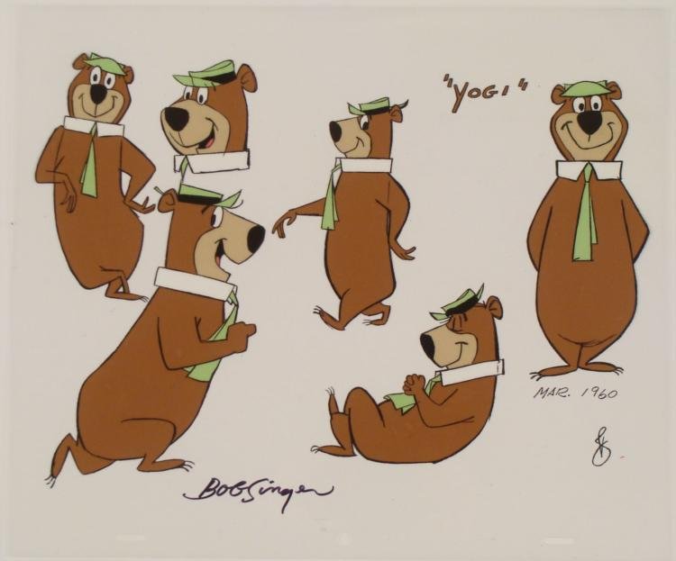 Yogi Bear Signed Original Model Cel Animation Art 1960: This is an original animation production model cel of that not so average bear "Yogi Bear." This cel is dated Mar. 1960, which is likely when Hanna Barbera was working on animation for Yogi's first se