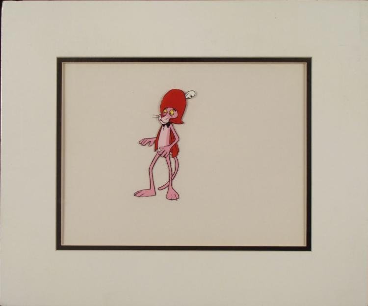 Pink Panther Original Freleng Production Cel Musketeer: Here is an original animation cel used in a DePatie-Freleng production of The Pink Panther Show cartoon. The program ran on television throughout the 1970's. Pink is dressed like one of the three musk