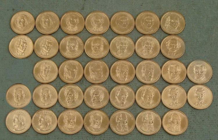 36 Coin Presidential Dollar Set UNC 2007-2011: This a 36 coin set of Presidential Dollars, all uncirculated. * * * 2007 George Washington -P, D 2007 John Adams - P, D 2007 Thomas Jefferson - P, D 2007 James Madison - D 2008 James Monroe - P,