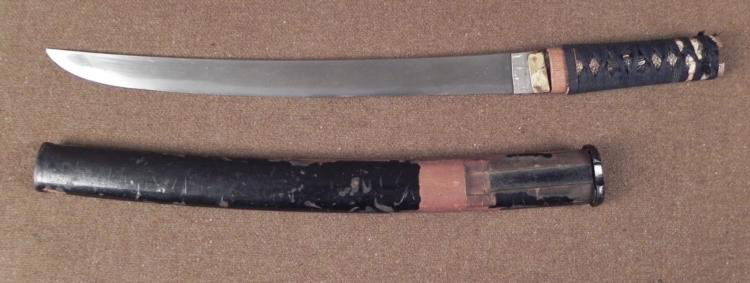 JAPANESE WAKIZASHI SAMURAI SWORD-250 YEAR OLD-RARE ORIG: OUTSTANDING JAPANESE WAKIZASHI SAMURAI SWORD-250 YEAR OLD ORIGINAL-13 7/8" BLADE * * RARE FIND IS THIS GUARANTEED ORIGINAL WAKIZASHI LENGTH JAPANESE SAMURAI SWORD--APPROXIMATELY 250 YEARS OLD--NI