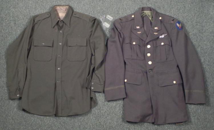 WWII AAF GROUP 2ND LIEUTENANT UNIFORM/SHIRT DOGTAG 1945: WWII AAF GROUPING SECOND LIEUTENANT UNIFORM/SHIRT & DOGTAGS-1945 DATED-NAMED COATW/AAF ETO PATCH * * GREAT GROUPING OF A 2ND LIEUT IN WWII AAF/AIR FORCE-HIGH QUALITY UNIFORM COAT WITH ALL OF THE M