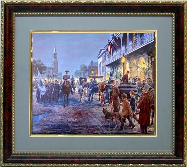 Mort Kunstler Civil War Frmd Print Gen. Lee Mills House: Charleston, South Carolina was the heart of Southern patriotism when it welcomed General Lee, the lamps bright with a hopeful glow. * * * * Artist: Mort Kunstler * * Title: "General Lee at the Mills H