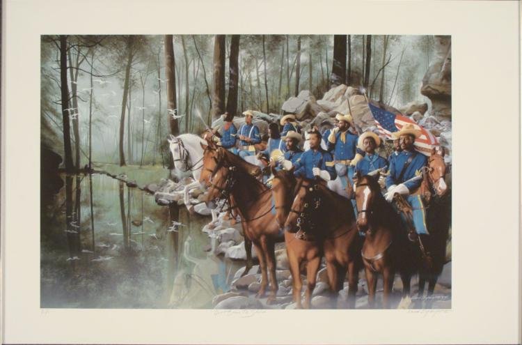 Edward Clay Wright : Quiet Before the Storm Art Print: This print shows a stunning scene almost straight out of American history: an all African American Cavalry.Artist: Edward Clay Wright Title: Quiet Before the Storm * Image Size: 19 x 26 inches. Paper 