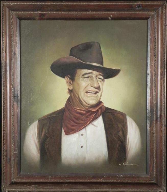 Original Painting: John Wayne by H. Elenser -Framed