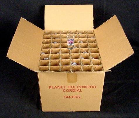 Planet Hollywood HAMBURG Germany 144 Shot Glass Case: This is a case of 144 shot glasses from Planet Hollywood Hamburg (Germany). They are in mint condition, and come in the original box. The restaurant location in Hamburg Germany apparently never opened