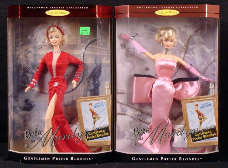 2 Marilyn Monroe Barbies MIB Gentlemen Prefer Blondes: Celebrate the beauty and charm of the most famous international sex symbol of the 20th century, Marilyn Monroe. Her charming portrayals of women led the American public and even the world, to ma