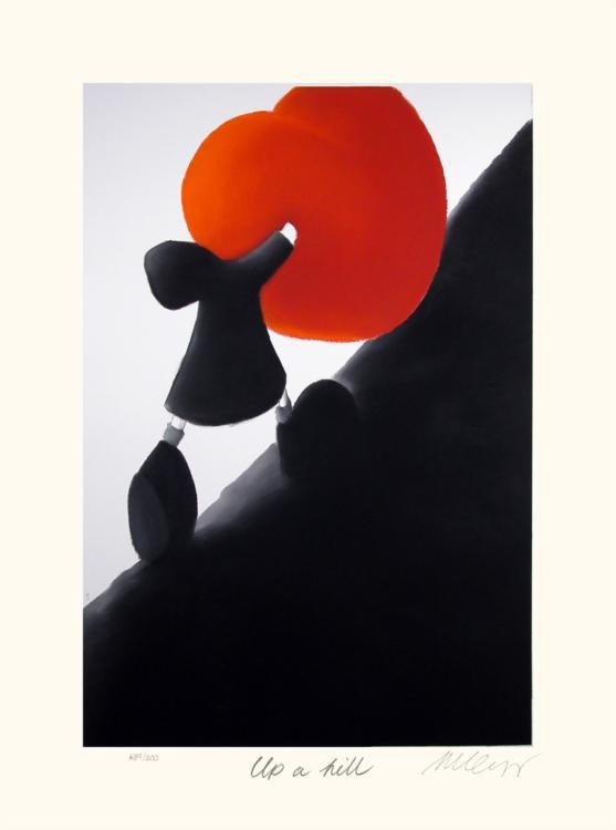 Mackenzie Thorpe 'UP A HILL' Lithograph: Artist: Mackenzie ThorpeTitle: Up a HillMedium: Lithograph on PaperOrientation: verticalImage Size: 10.75 x 16 inchesPaper Size: 14.75 x 20.5 inchesEdition Size: 200: Signed by the artist, individuall