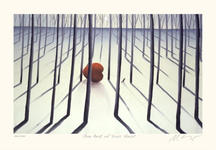 Mackenzie Thorpe 'One Beat of Your Heart': Artist: Mackenzie Thorpe Title: One Beat of Your Heart Medium: Serigraph on paper Orientation: horizontal Image size: 30 x 19 inches Paper size: 32 x 22 inches Edition size: 35 This hand-pu