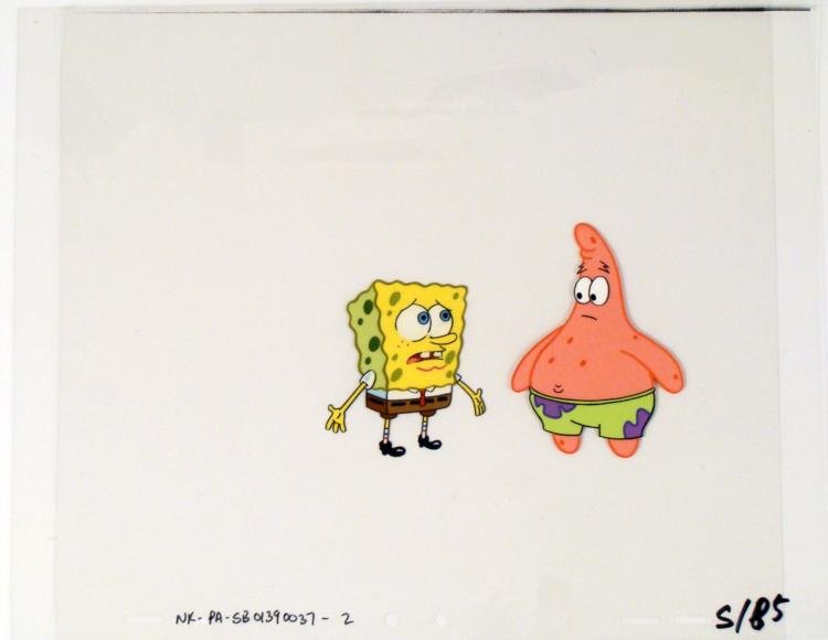 Spongebob Original Animation Puzzling Look Cel Art: This original animation cel is from the Nickelodeon TV show SpongeBob Squarepants. The story takes place under the deep blue sea in Bikini Bottom, where SpongeBob resides. Sp