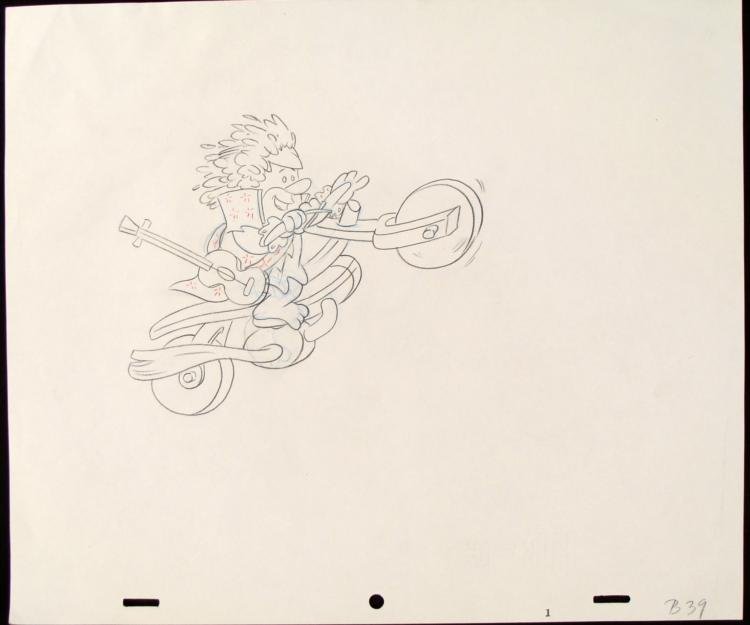 The Flintstones Animation Original Motorcycle Drawing: The show is set in the Stone Age town of Bedrock. (In some of the earlier episodes, it was also referred to as "Rockville"). The Flintstones was about a working-class Stone Age man's l
