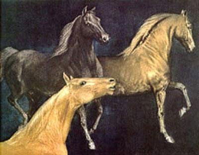 Mustangs by GH Rothe-Original Mezzotint: original mezzotints of G. H. Rothe. 1935-2007. Born as the daughter of a master goldsmith, G.H. Rothe grew up at WiedenbrÃ¼ck a small town in the heart of Germany. Her first training was