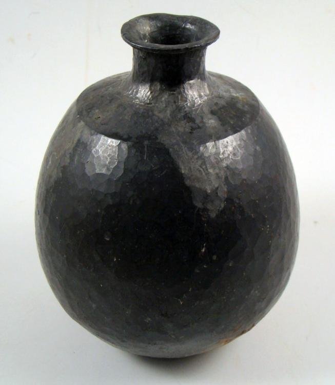 Antique Round Lead Bottle For Scientific, Chemistry Use: This is a rounded lead bottle, with neck that was designed to hold a cork. This bottle we believe was used to contain caustic liquids, and was probably in a laboratory or manufacturing shop. It is ver
