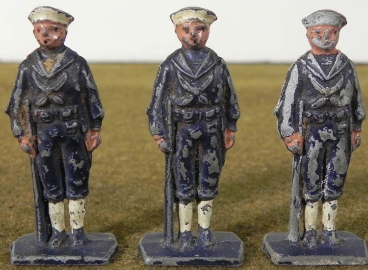 THREE 1930S LEAD SAILORS-MADE BY LINCOLN LOGS -RARE: THREE 1930'S LEAD SAILORS-MADE BY LINCOLN LOGS --2 1/8" * RARE OLD MILITARY PIECES *