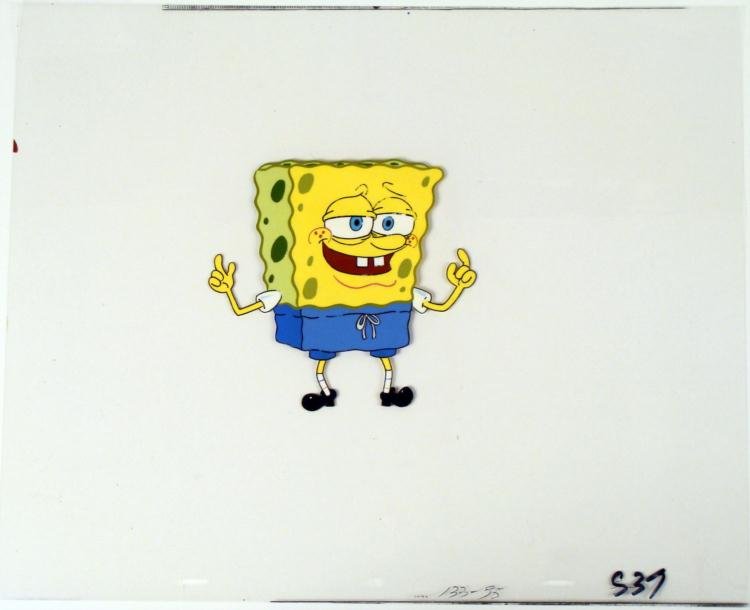 Smile Swim Animation Art Cel SpongeBob Snap Original: This original animation cel is from the Nickelodeon TV show SpongeBob Squarepants. The story takes place under the deep blue sea in Bikini Bottom, where SpongeBob resides. Sp