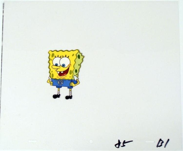 Smile Animation Art Cel SpongeBob Swim Trunks Original: This original animation cel is from the Nickelodeon TV show SpongeBob Squarepants. The story takes place under the deep blue sea in Bikini Bottom, where SpongeBob resides. Sp