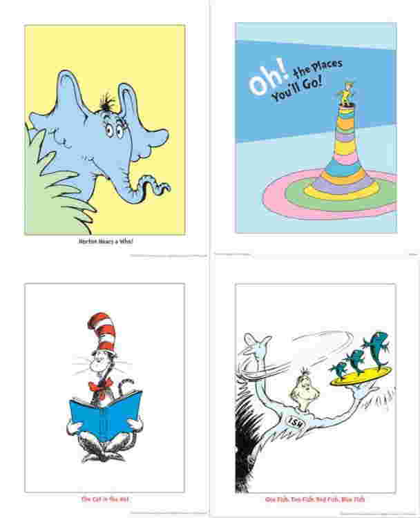 4) Dr Seuss Prints- One Fish Two Fish Cat in the Hat