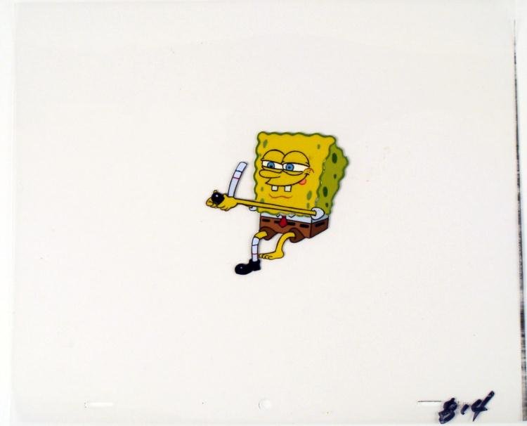 Animation Original Sock Cel SpongeBob Shoe Off Art: This original animation cel is from the Nickelodeon TV show SpongeBob Squarepants. The story takes place under the deep blue sea in Bikini Bottom, where SpongeBob resides. Sp